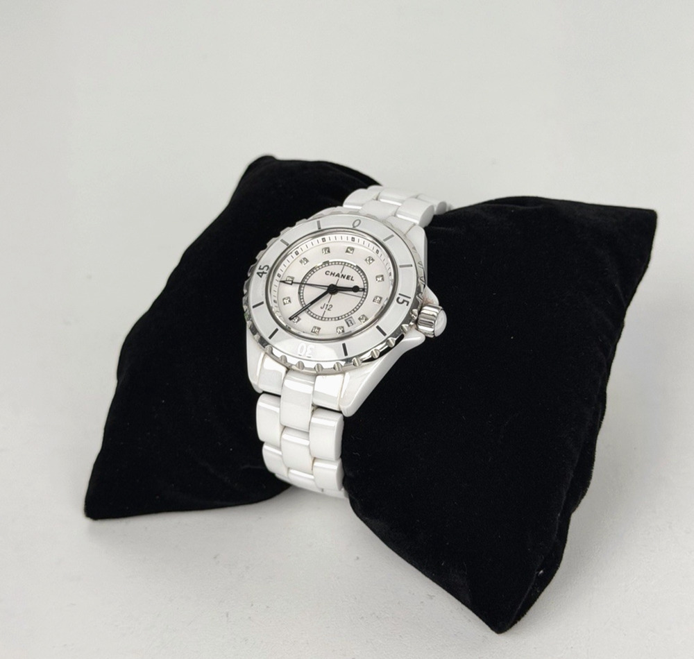 Chanel Watch J12 H1628 White Ceramic Quartz Diamond Markers 33mm Limited Edition